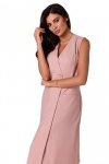 BeWear B254 Prosta sukienka midi bez rękawów - różowa