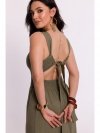 BeWear B281 Sukienka z gumowanym paskiem i wiązaniem na plecach - oliwkowa