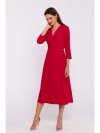 Stylove S385 Rozkloszowana sukienka z kopertowym dekoltem - czerwona