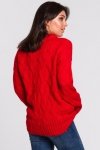 Be Knit BK038 Sweter ze splotem typu warkocz - czerwony