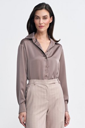 Nife Satynowa koszula body - mocca - K80