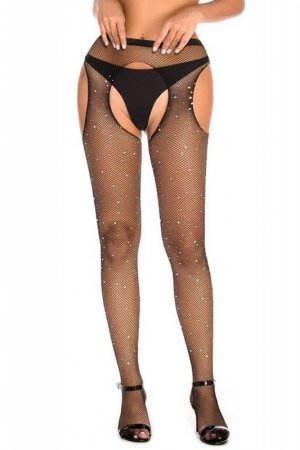 Paris Hollywood BLACK STRASS OPEN TIGHTS