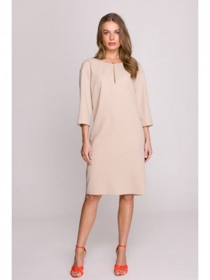 Stylove S394 Sukienka o luźnym fasonie z łezką w dekolcie - beżowa