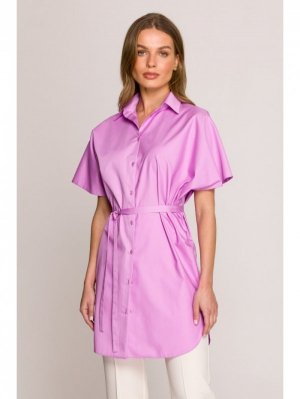 Stylove S402 Bawełniana koszula oversize tunika - liliowa