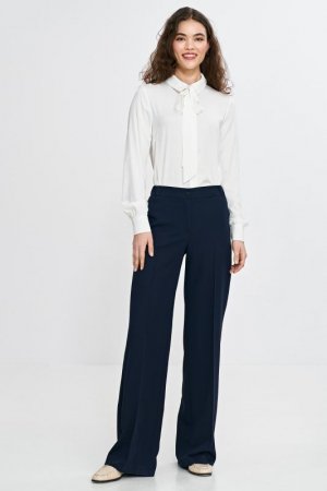 Nife Spodnie wide leg z gumą w pasie - granat - SD113