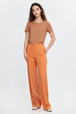 Nife Spodnie wide leg z gumą w pasie- pomarańczowy - SD113