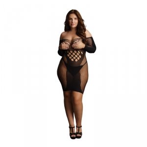 Le Désir Contrast Net Long Sleeved Mini Dress - Plus Size