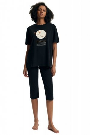 Esotiq-Henderson Piżama damska Dairoku 43728 czarna