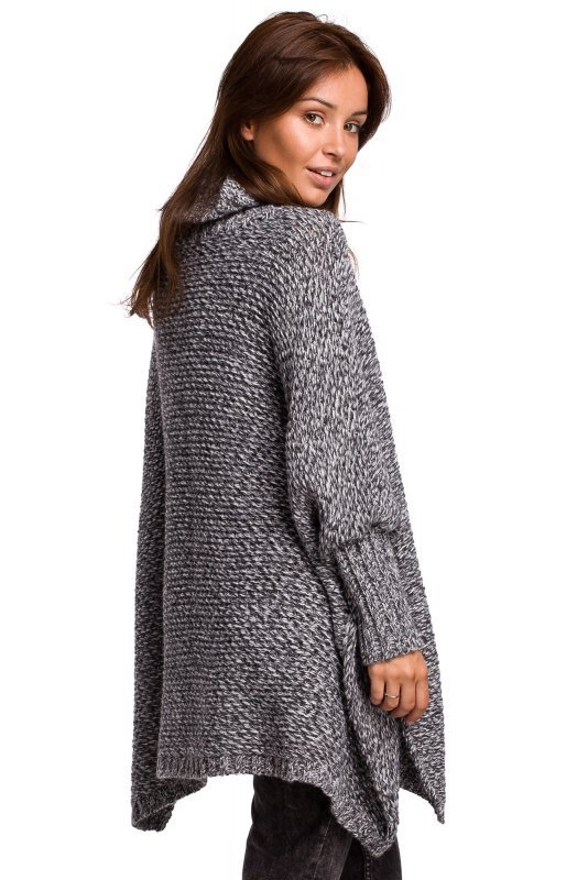 Be Knit BK049 Sweter ponczo z rękawami i golfem - antracytowy