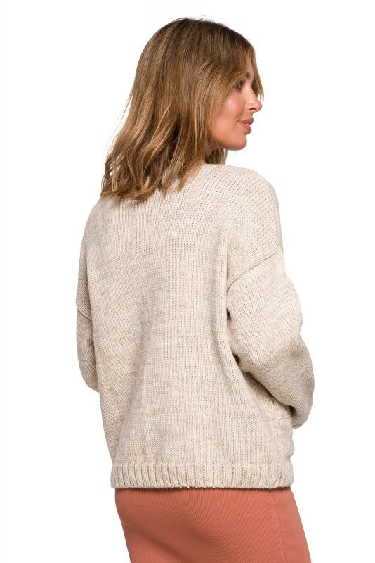 Be Knit BK074 Kardigan na guziki z szerokimi kieszeniami - beżowy