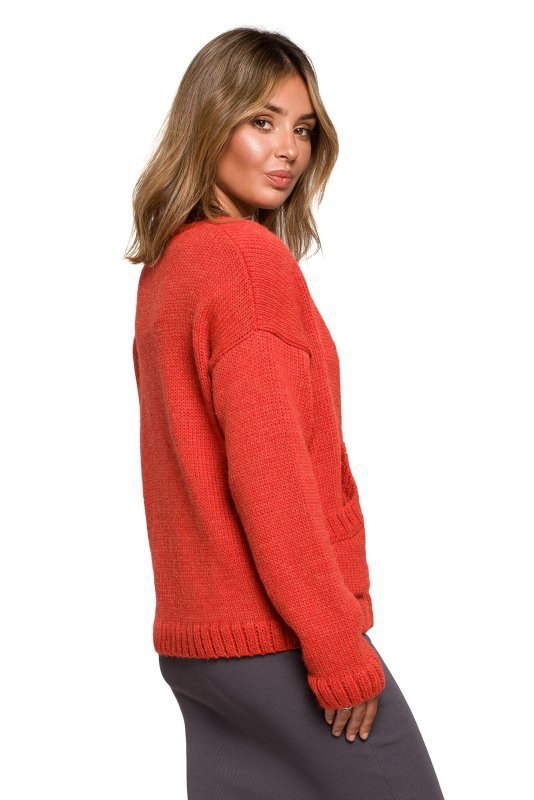 Be Knit BK074 Kardigan na guziki z szerokimi kieszeniami - pomarańczowy