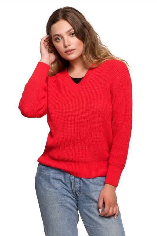 Be Knit BK075 Sweter z dekoltem w serek - czerwony