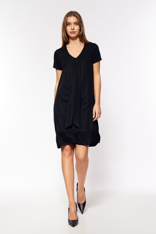 Nife Wiskozowa czarna sukienka z fontaziem - S199