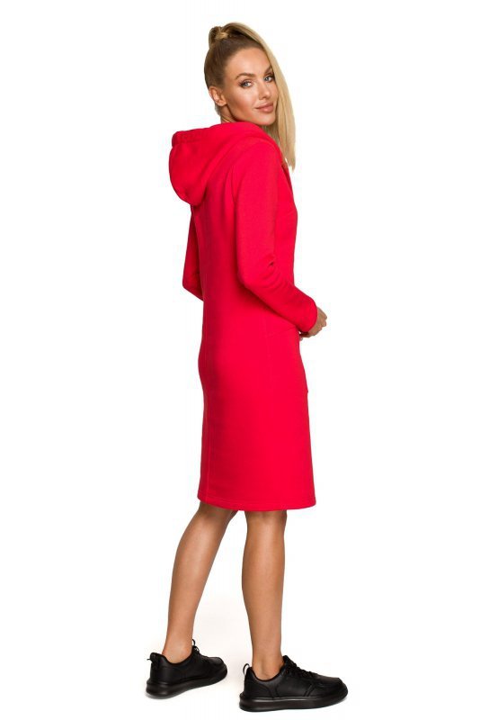 Moe M695 Sukienka z kapturem i asymetryczną kieszenią - czerwona