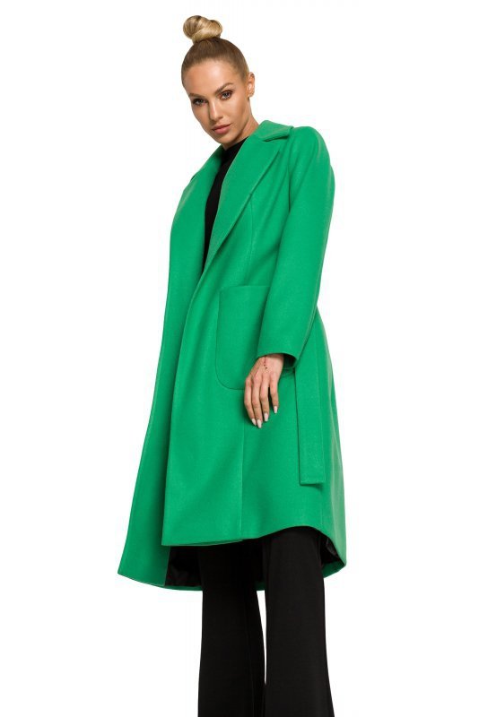 Moe M708 Płaszcz o klasycznym kroju z paskiem - soczysta zieleń