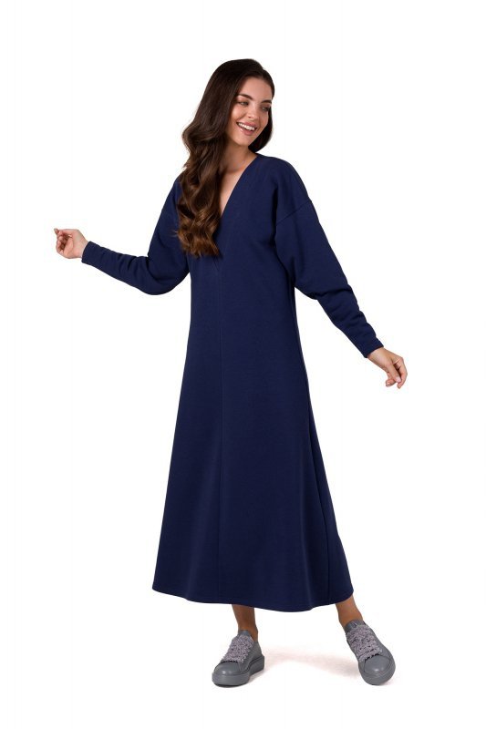 BeWear B267 Sukienka maxi z głębokim dekoltem V - niebieska