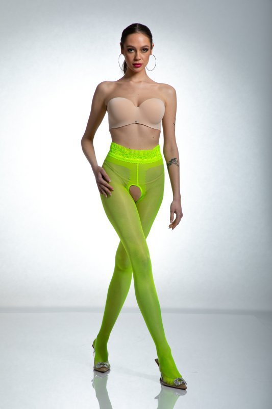 Amour Rajstopy Hip Lace Fluo Yellow 30 DEN