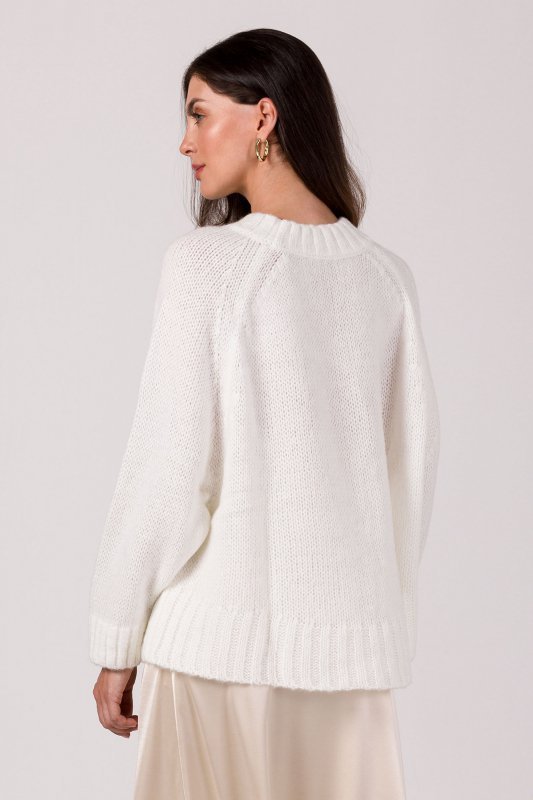 Be Knit BK105 Sweter z nietoperzowymi rękawami - biały
