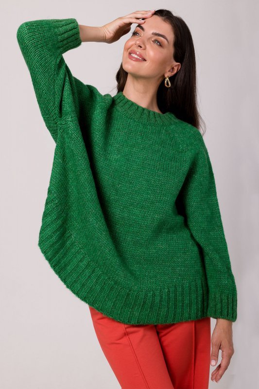 Be Knit BK105 Sweter z nietoperzowymi rękawami - szamaragdowy