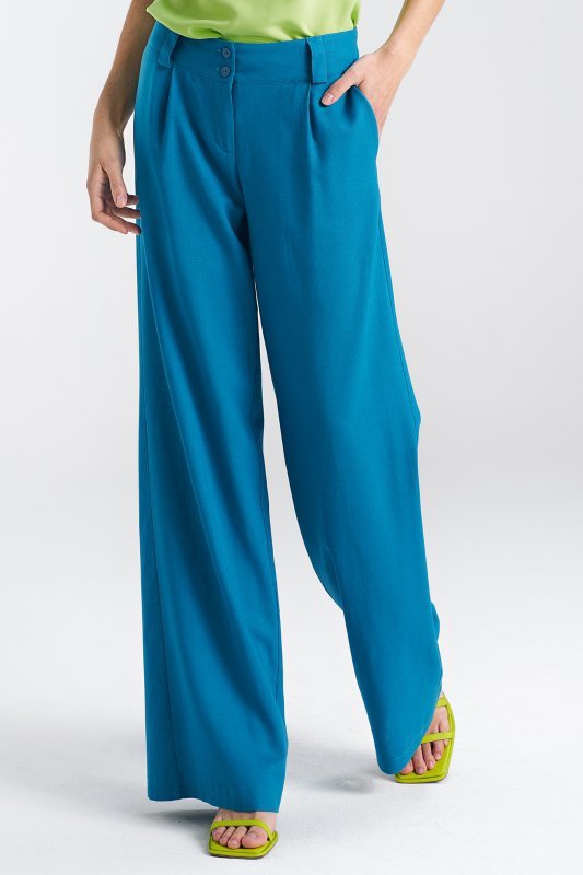 Nife Spodnie lniane, wide leg - niebieski - SD85