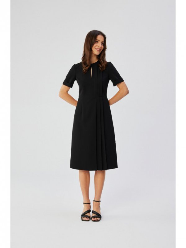 Stylove S361 Sukienka z ozdobnymi zakładkami na boku - czarna
