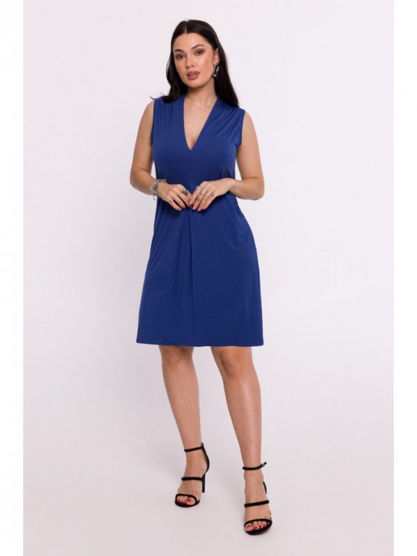 BeWear B286 Sukienka wiskozowa z zakładką krótka - niebieska