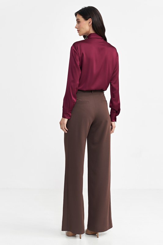 Nife Spodnie z zakładkami, wide leg - brąz - SD102
