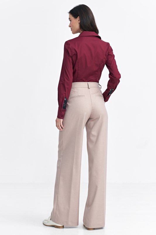Nife Spodnie z zakładkami, wide leg, prążek - beż - SD105