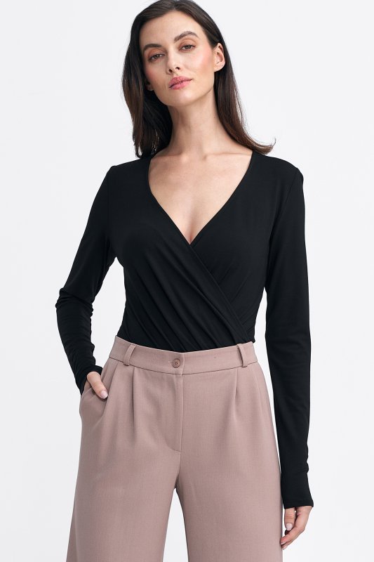 Nife Spodnie z zakładkami, wide leg - beż - SD104
