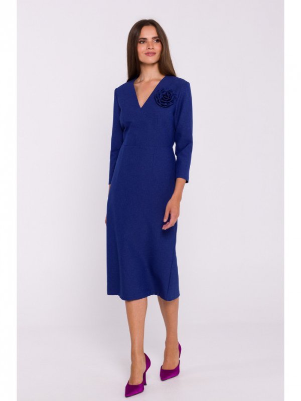 Stylove S372 Sukienka midi z kwiatkiem - niebieska
