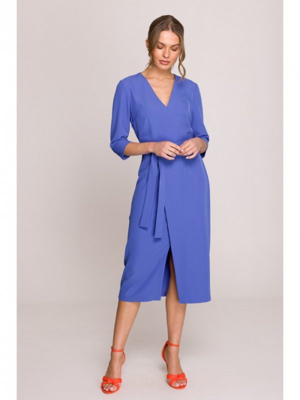 Stylove S396 Sukienka z kopertowym motywem - niebieska
