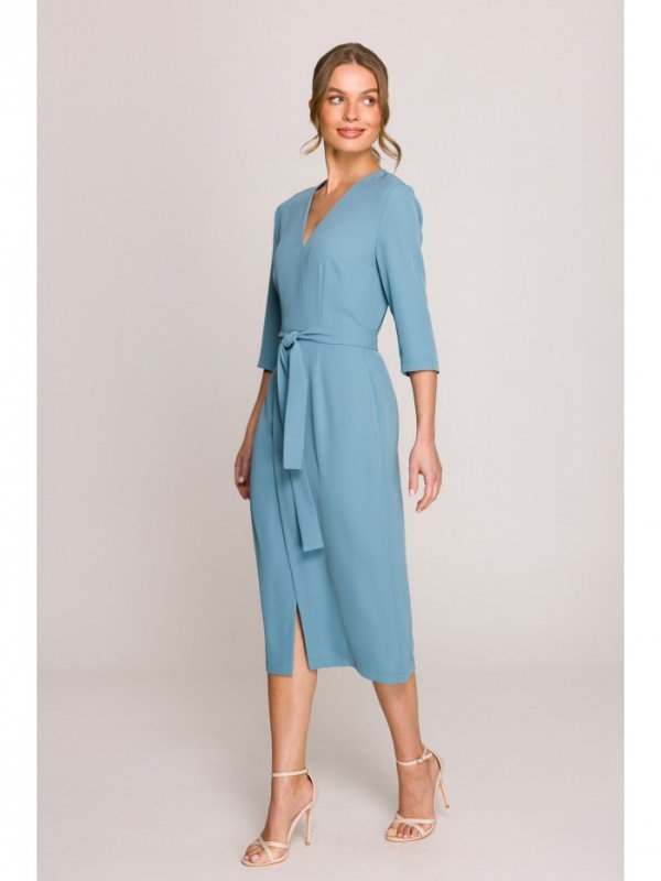 Stylove S396 Sukienka z kopertowym motywem - zimny niebieski