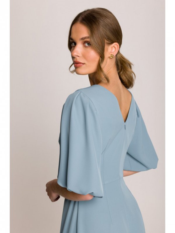 Stylove S399 Sukienka z bufiastymi rękawami - zimny niebieski