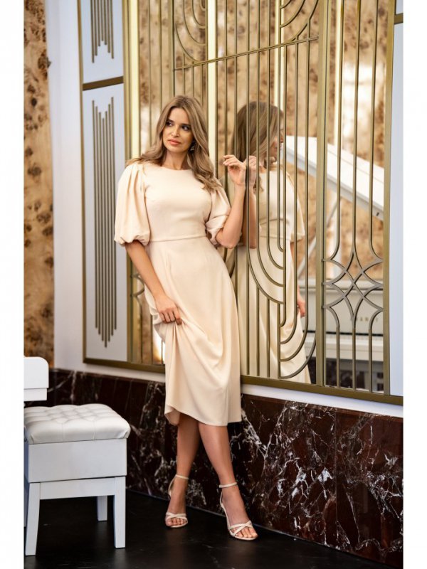 Stylove S400 Sukienka z bufiastymi rękawami - śmietankowa