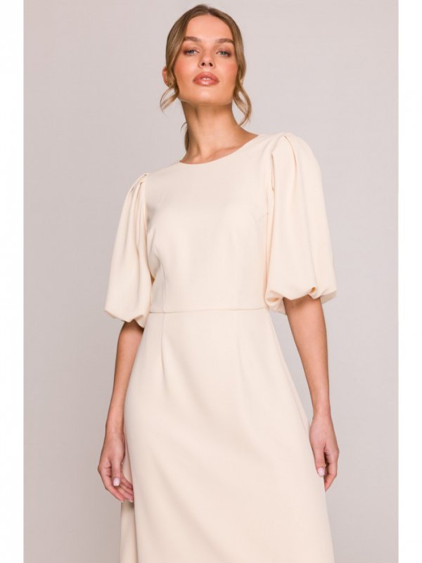 Stylove S400 Sukienka z bufiastymi rękawami - śmietankowa