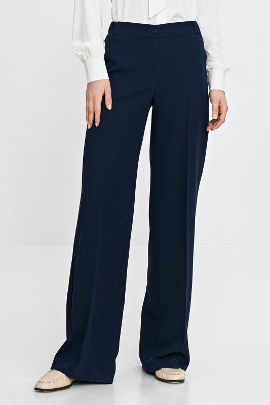 Nife Spodnie wide leg z gumą w pasie - granat - SD113