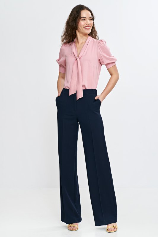 Nife Spodnie wide leg z gumą w pasie - granat - SD113
