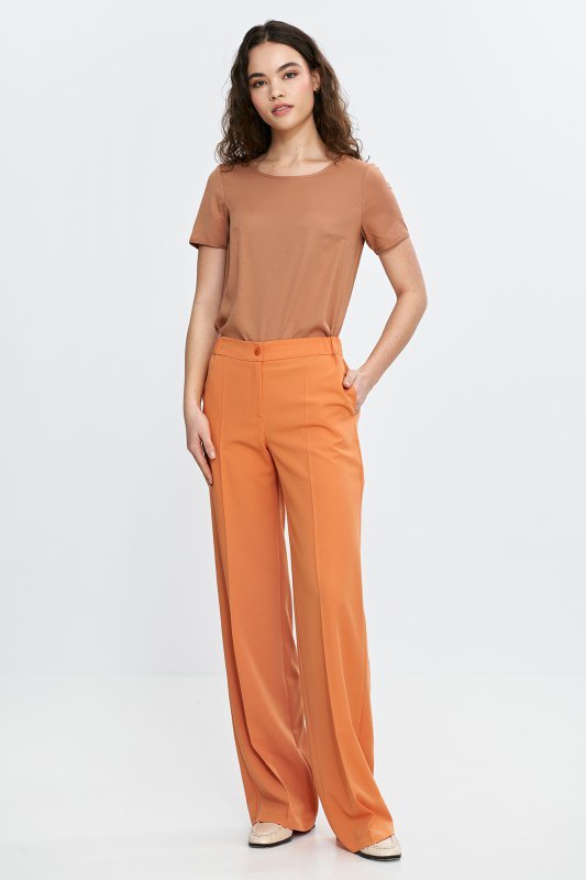 Nife Spodnie wide leg z gumą w pasie- pomarańczowy - SD113