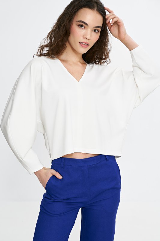 Nife Bluzka oversize z balonowymi rękawami - ecru - B192
