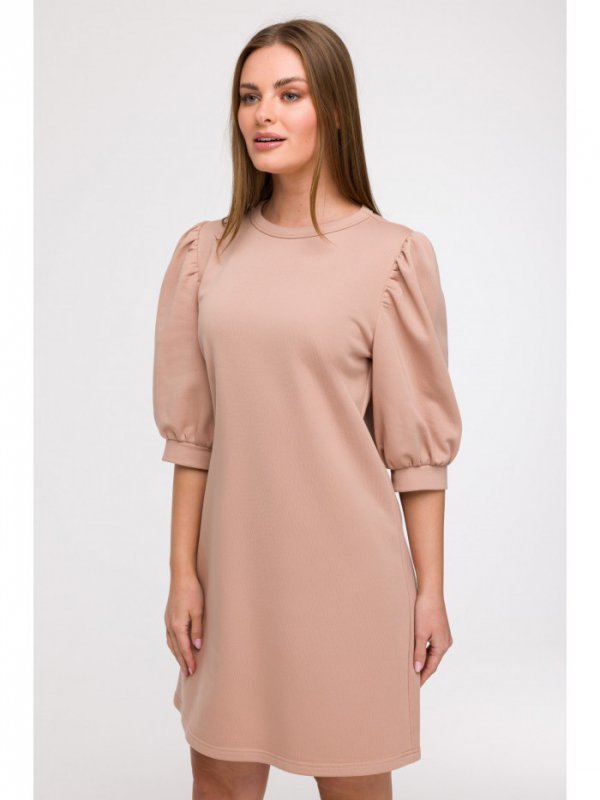 BeWear B291 Sukienka z bufiastymi rękawami - mokka