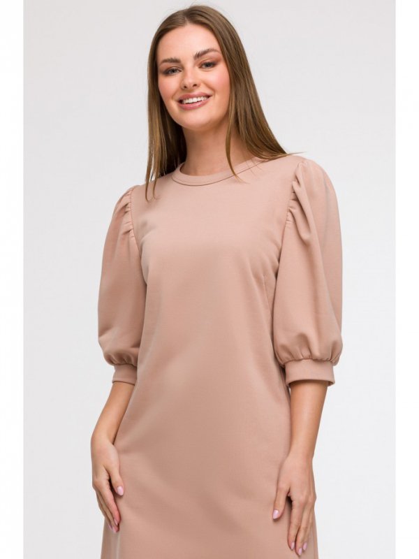 BeWear B291 Sukienka z bufiastymi rękawami - mokka