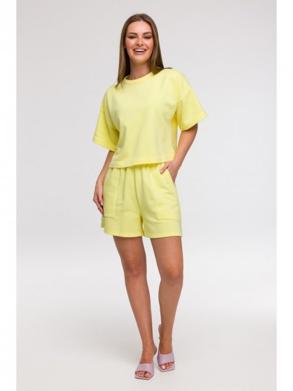 BeWear B294 Bluza oversize z krótkimi rękawami - cytrynowa