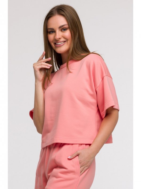 BeWear B294 Bluza oversize z krótkimi rękawami - koralowa