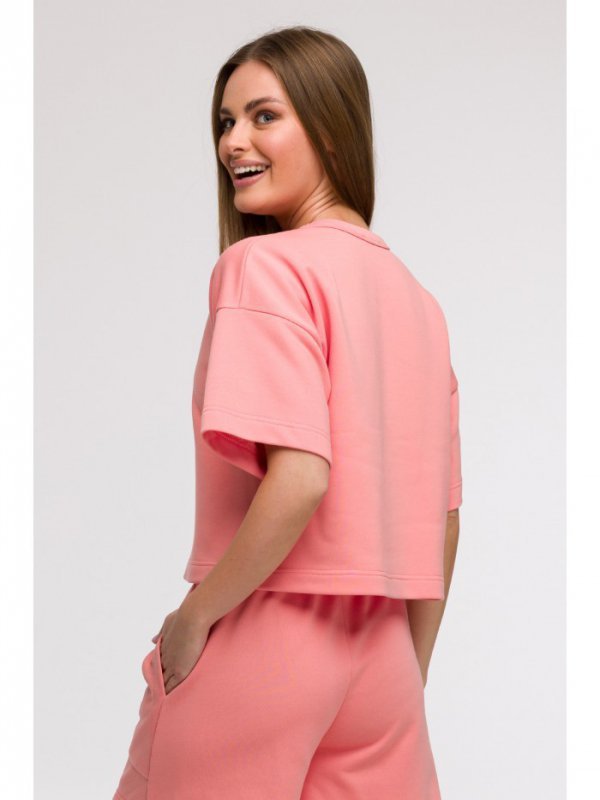 BeWear B294 Bluza oversize z krótkimi rękawami - koralowa