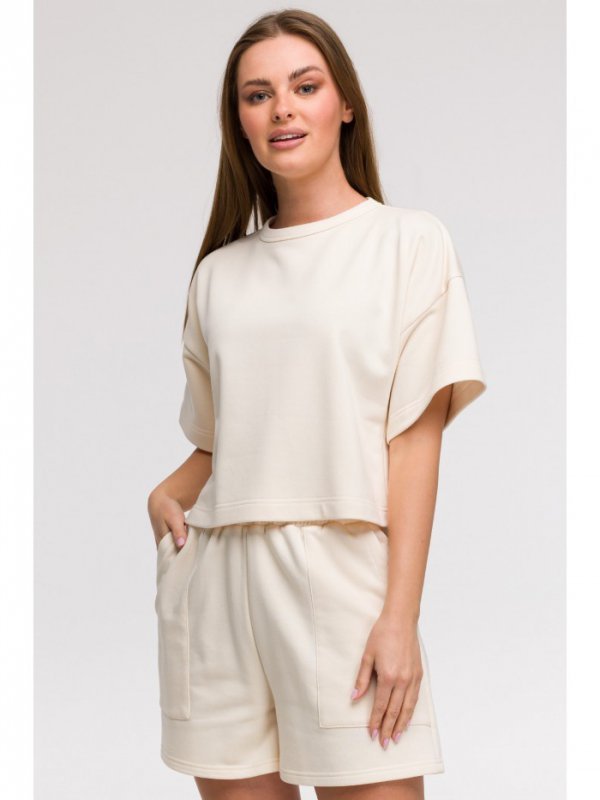 BeWear B294 Bluza oversize z krótkimi rękawami - waniliowa