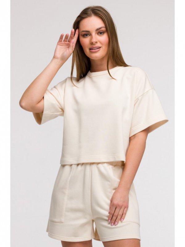 BeWear B294 Bluza oversize z krótkimi rękawami - waniliowa