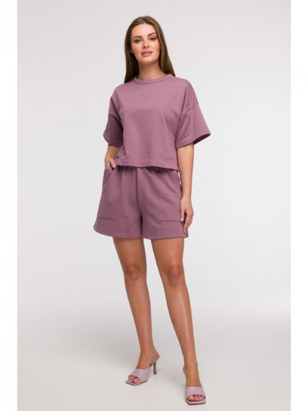 BeWear B294 Bluza oversize z krótkimi rękawami - wrzosowa