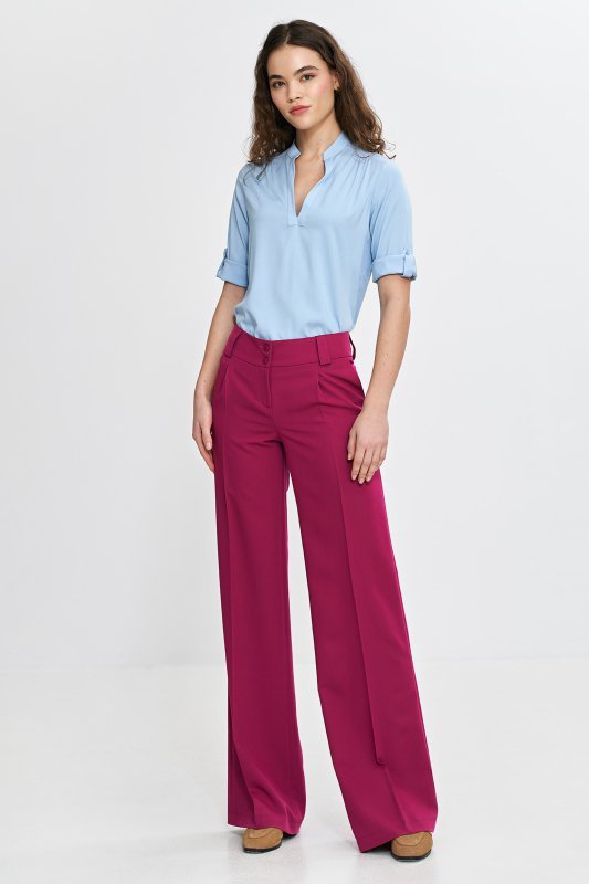Nife Spodnie wide leg z kantem - fuksja - SD112