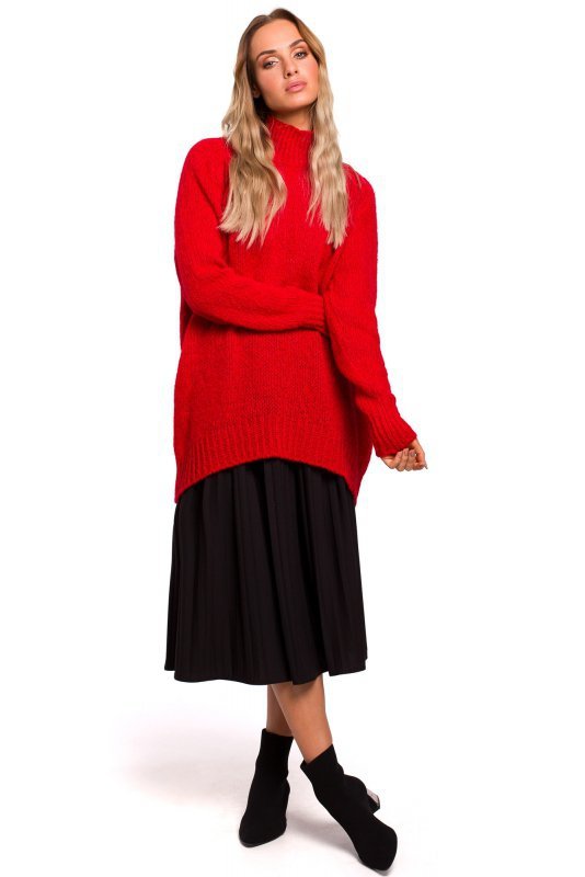Moe M468 Sweter półgolf z asymetrycznym dołem - czerwony