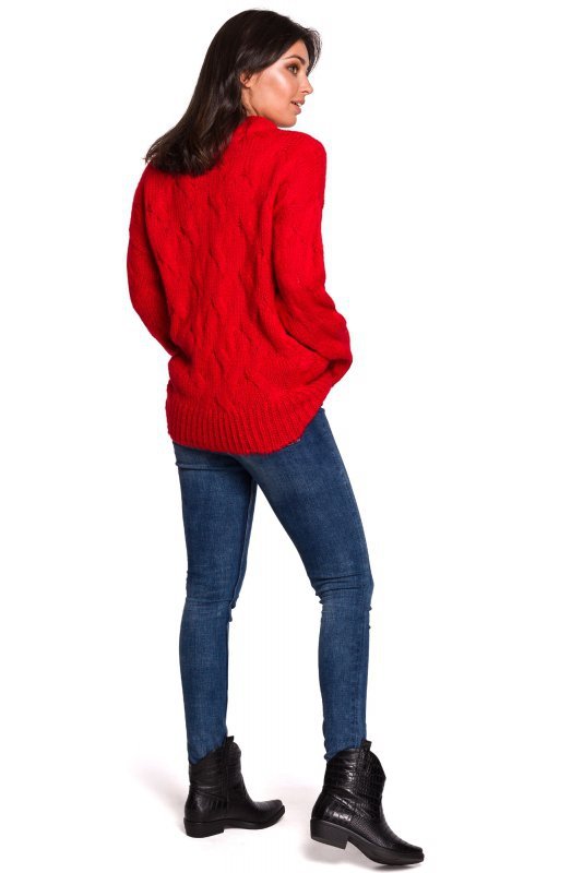 Be Knit BK038 Sweter ze splotem typu warkocz - czerwony